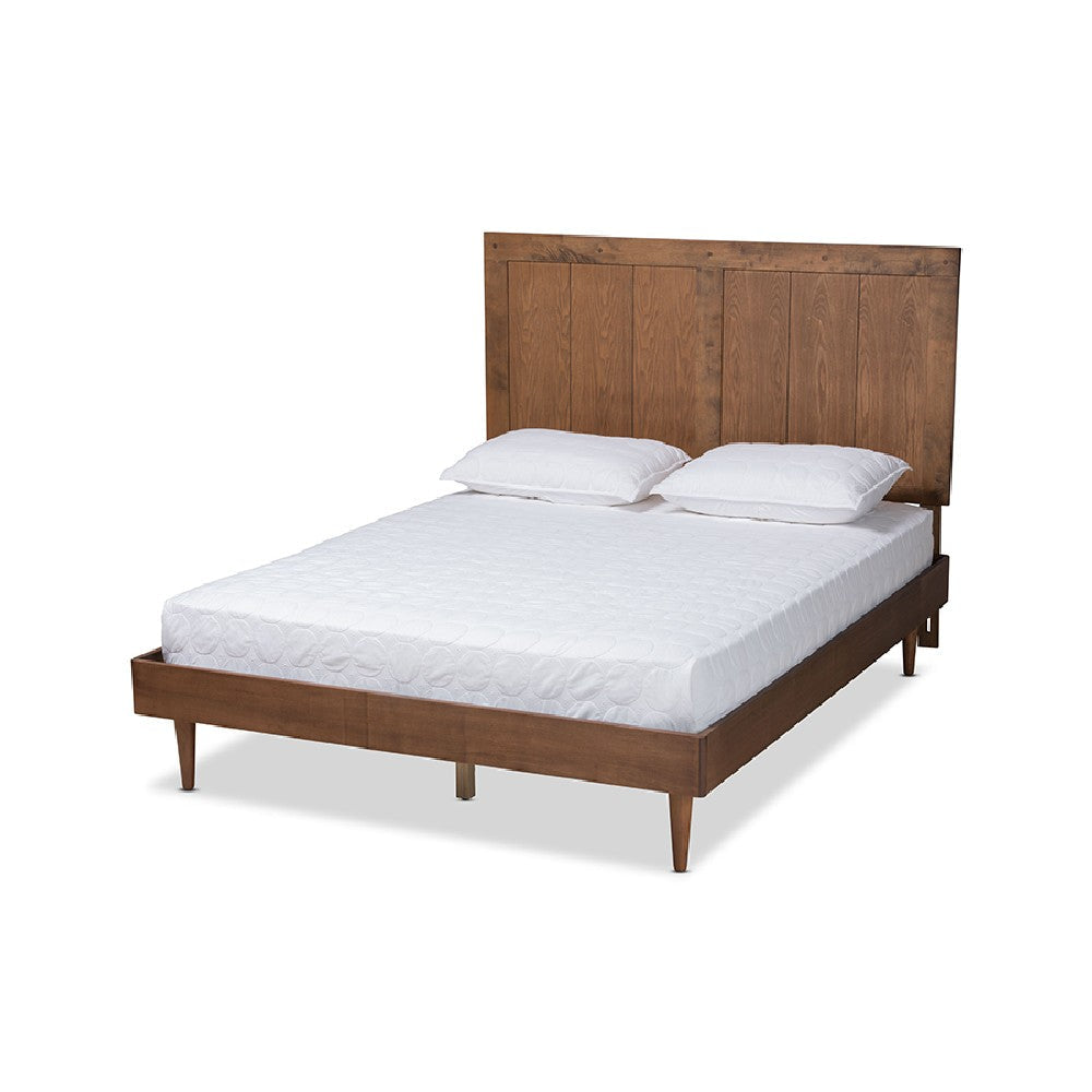 Baxton Studio Nicola Mid-Century Modern Transitional Ash Walnut Finished Wood Queen Size Platform Bed