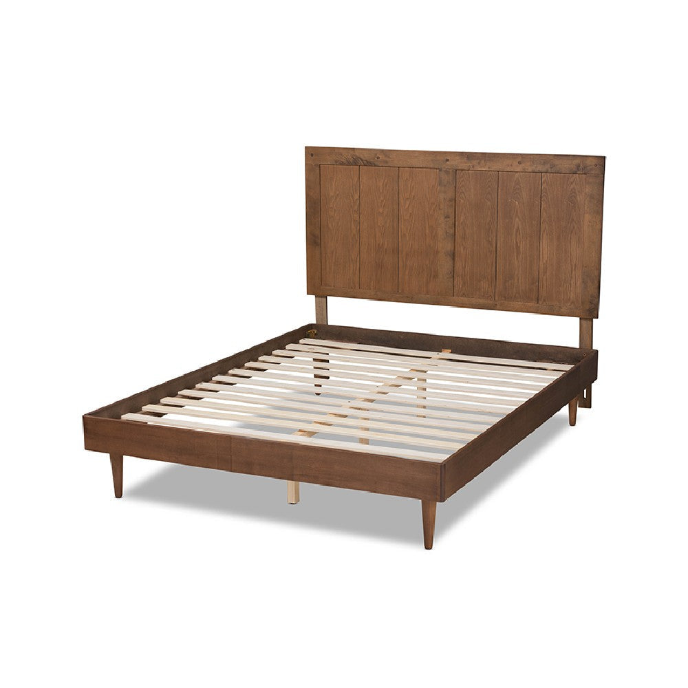 Baxton Studio Nicola Mid-Century Modern Transitional Ash Walnut Finished Wood Queen Size Platform Bed