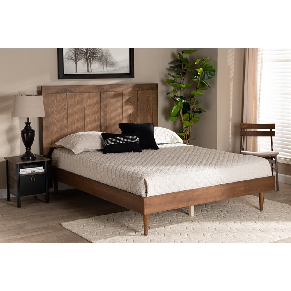 Baxton Studio Nicola Mid-Century Modern Transitional Ash Walnut Finished Wood Queen Size Platform Bed