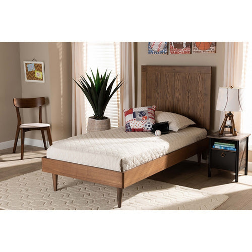 Baxton Studio Nicola Mid-Century Modern Transitional Ash Walnut Finished Wood Twin Size Platform Bed