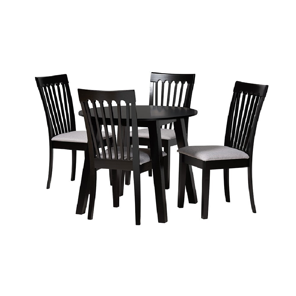 Baxton Studio Nina Modern Grey Fabric and Espresso Brown Finished Wood 5-Piece Dining Set WHI-Nina-Grey-Dark-Brown-5PC-Dining-Set