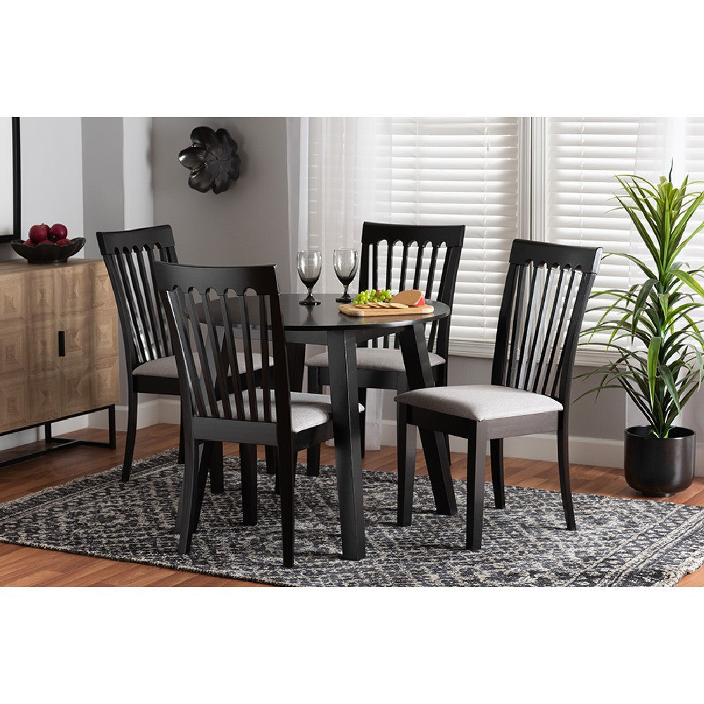Baxton Studio Nina Modern Grey Fabric and Espresso Brown Finished Wood 5-Piece Dining Set WHI-Nina-Grey-Dark-Brown-5PC-Dining-Set