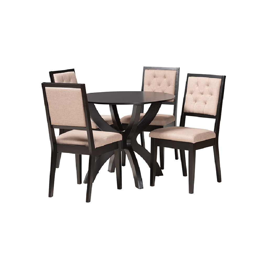 Baxton Studio Noe Modern Sand Fabric and Dark Brown Finished Wood 5-Piece Dining Set WHI-Noe-Sand-Dark-Brown-5PC-Dining-Set