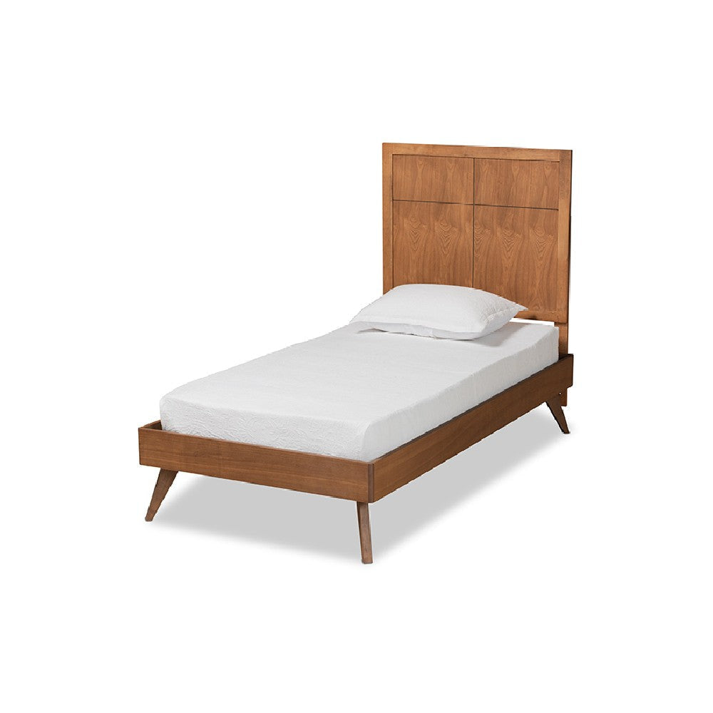 Baxton Studio Noela Mid-Century Modern Walnut Brown Finished Wood Twin Size Platform Bed WHI-Noela-Ash-Walnut-Twin