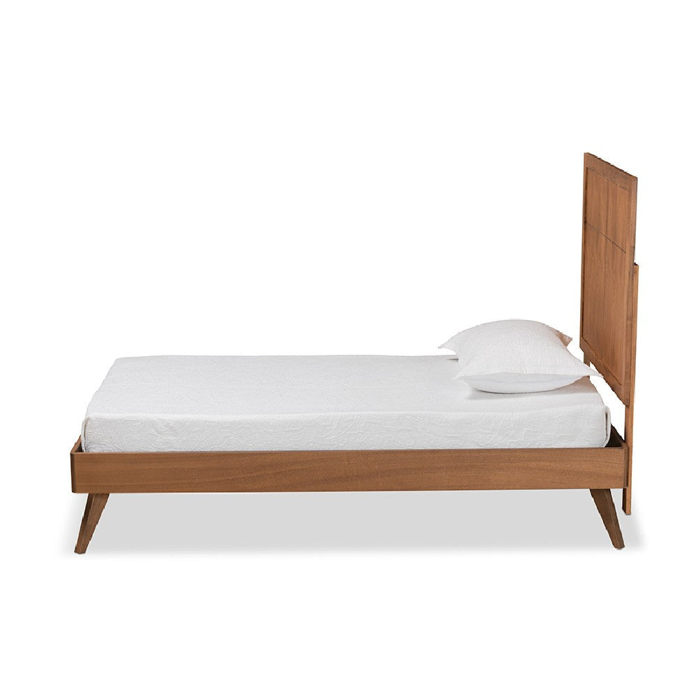 Baxton Studio Noela Mid-Century Modern Walnut Brown Finished Wood Twin Size Platform Bed WHI-Noela-Ash-Walnut-Twin
