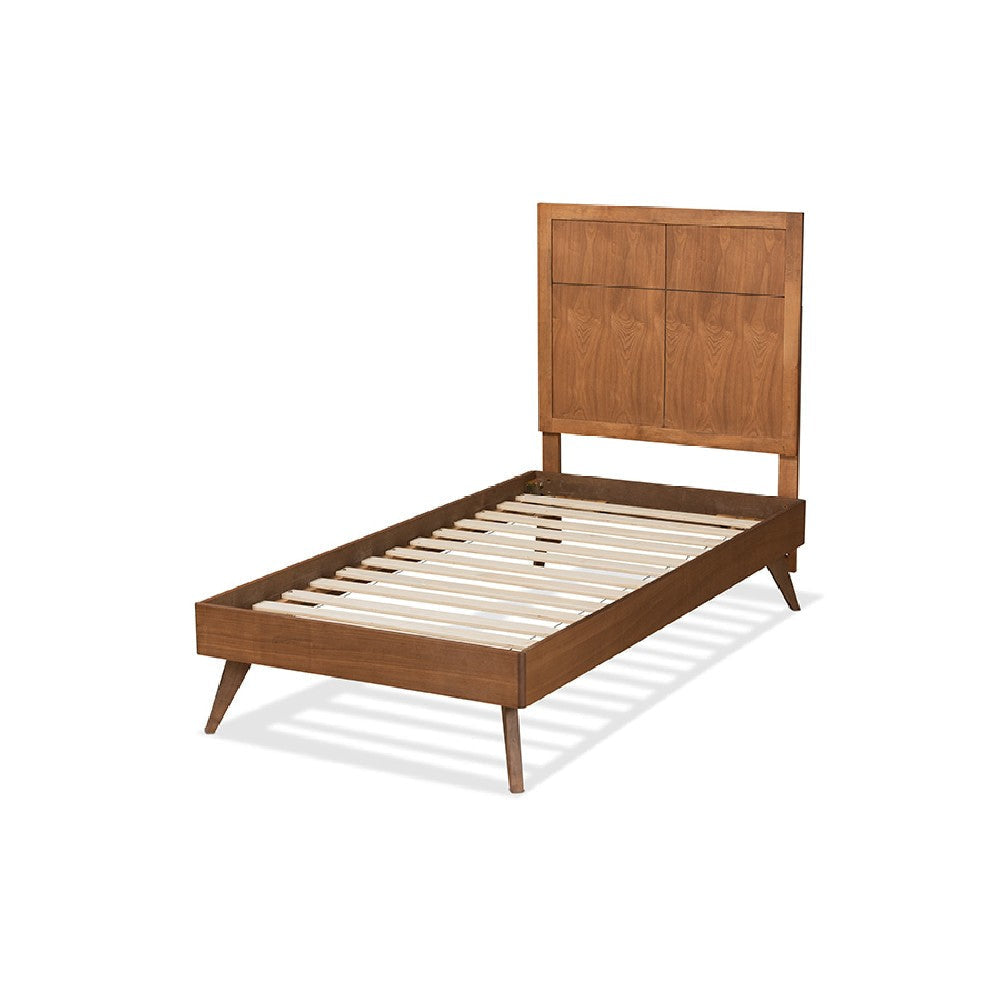 Baxton Studio Noela Mid-Century Modern Walnut Brown Finished Wood Twin Size Platform Bed WHI-Noela-Ash-Walnut-Twin