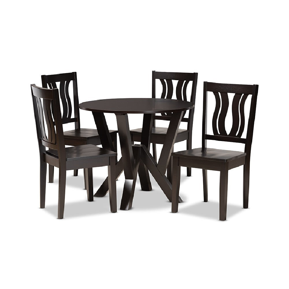 Baxton Studio Noelia Modern and Contemporary Transitional Dark Brown Finished Wood 5-Piece Dining Set