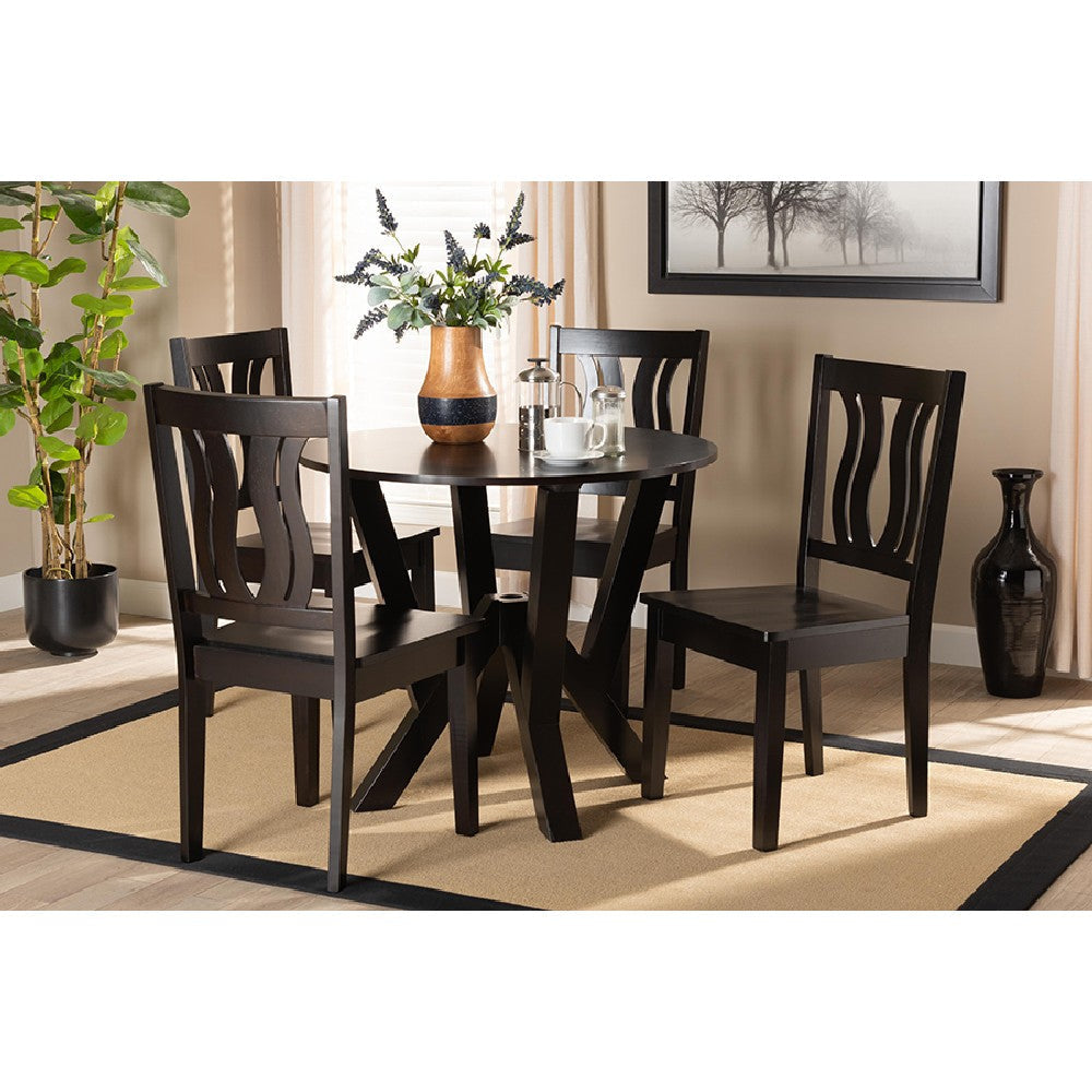 Baxton Studio Noelia Modern and Contemporary Transitional Dark Brown Finished Wood 5-Piece Dining Set