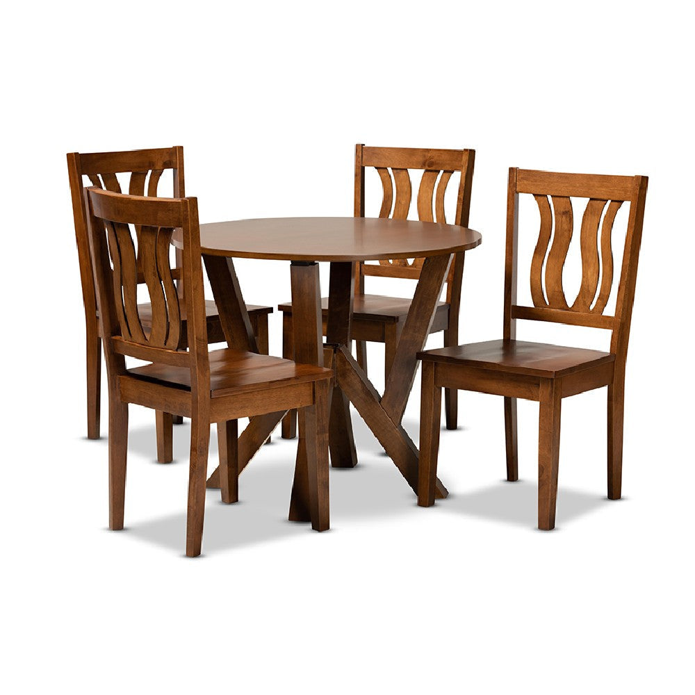 Baxton Studio Noelia Modern and Contemporary Transitional Walnut Brown Finished Wood 5-Piece Dining Set