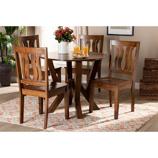Baxton Studio Noelia Modern and Contemporary Transitional Walnut Brown Finished Wood 5-Piece Dining Set