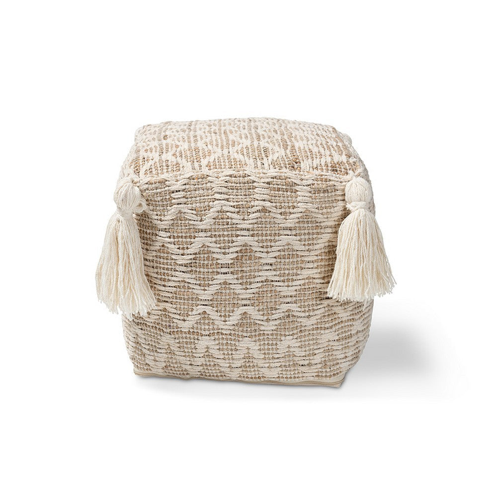 Baxton Studio Noland Moroccan Inspired Natural and Ivory Handwoven Cotton and Hemp Pouf Ottoman WHI-Noland-Natural-Pouf