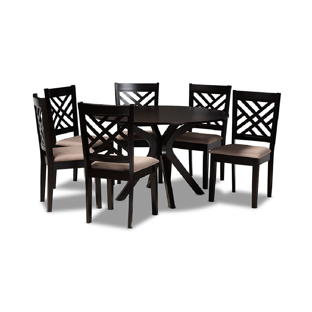 Baxton Studio Norah Modern and Contemporary Sand Fabric Upholstered and Dark Brown Finished Wood 7-Piece Dining Set