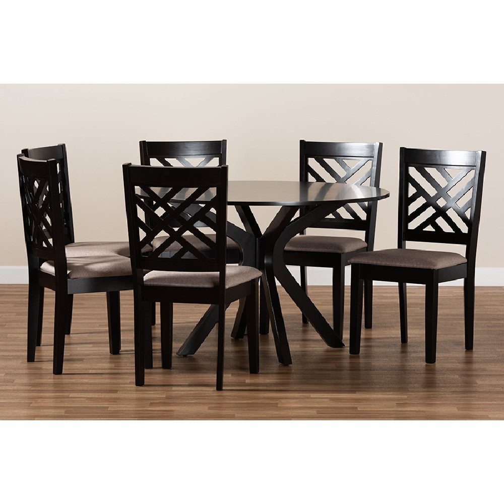 Baxton Studio Norah Modern and Contemporary Sand Fabric Upholstered and Dark Brown Finished Wood 7-Piece Dining Set