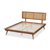 Baxton Studio Nura Mid-Century Modern Walnut Brown Finished Wood and Synthetic Rattan Full Size Platform Bed WHI-Nura-Ash-Walnut-Rattan-Full