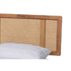 Baxton Studio Nura Mid-Century Modern Walnut Brown Finished Wood and Synthetic Rattan Full Size Platform Bed WHI-Nura-Ash-Walnut-Rattan-Full