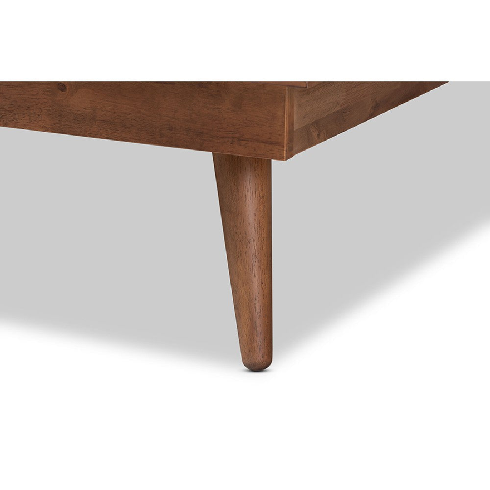 Baxton Studio Nura Mid-Century Modern Walnut Brown Finished Wood and Synthetic Rattan Full Size Platform Bed WHI-Nura-Ash-Walnut-Rattan-Full