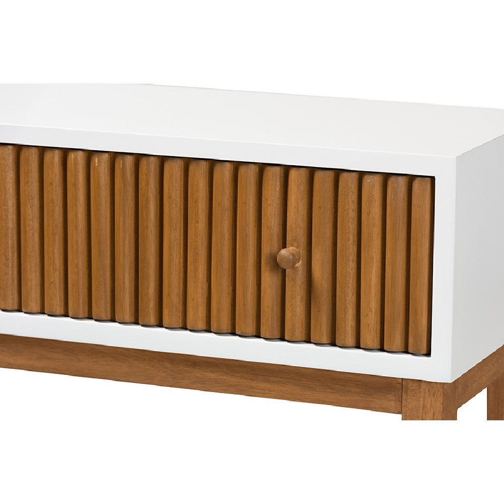 bali & pari Odile Mid-Century Modern Two-Tone Natural Brown and White Bayur Wood 1-Drawer Console Table WHI-OND6-Console