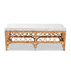 bali & pari Orchard Modern Bohemian White Fabric Upholstered and Natural Brown Rattan Bench WHI-Orchard-Rattan-Bench