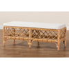bali & pari Orchard Modern Bohemian White Fabric Upholstered and Natural Brown Rattan Bench