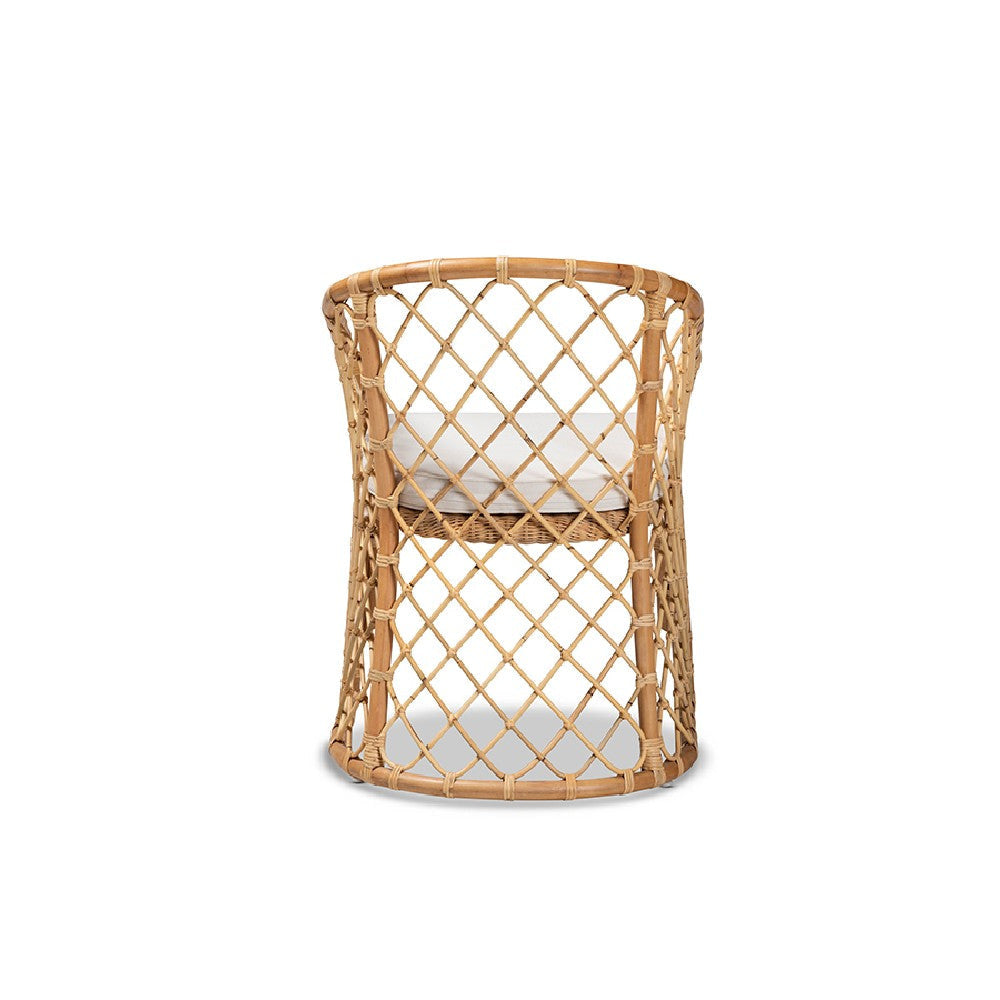 bali & pari Orchard Modern Bohemian White Fabric Upholstered and Natural Brown Rattan Dining Chair WHI-Orchard-Rattan-DC