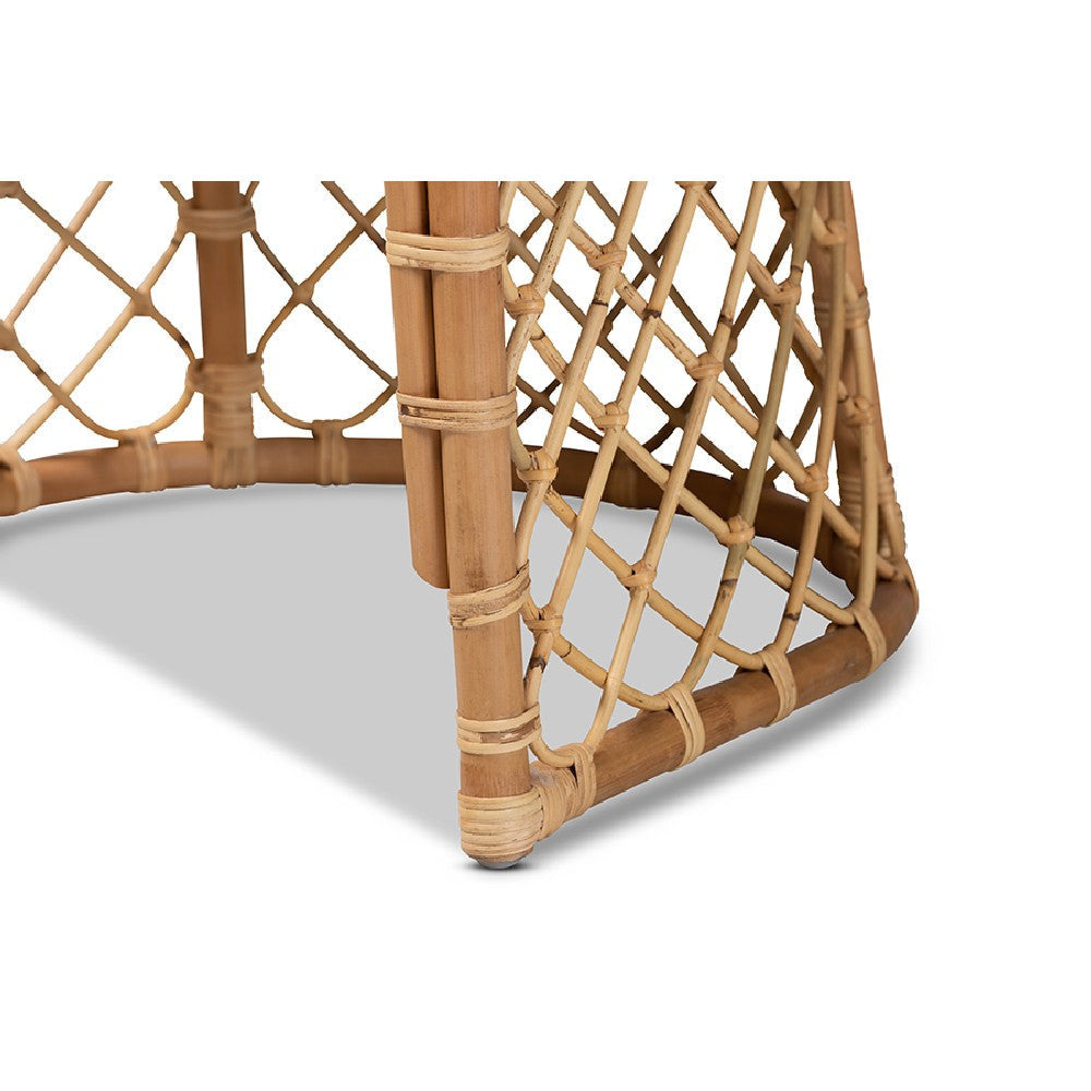 bali & pari Orchard Modern Bohemian White Fabric Upholstered and Natural Brown Rattan Dining Chair WHI-Orchard-Rattan-DC