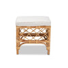 bali & pari Orchard Modern Bohemian White Fabric Upholstered and Natural Brown Rattan Ottoman WHI-Orchard-Rattan-Otto
