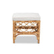 bali & pari Orchard Modern Bohemian White Fabric Upholstered and Natural Brown Rattan Ottoman WHI-Orchard-Rattan-Otto