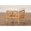 bali & pari Orchard Modern Bohemian White Fabric Upholstered and Natural Brown Rattan Ottoman WHI-Orchard-Rattan-Otto