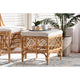 bali & pari Orchard Modern Bohemian White Fabric Upholstered and Natural Brown Rattan Ottoman WHI-Orchard-Rattan-Otto