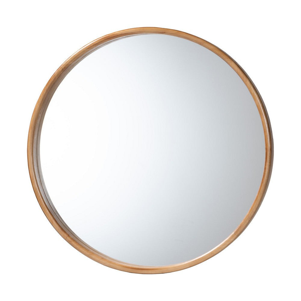 Baxton Studio Tazara Japandi Natural Round Accent Wall Mirror WHI-PF2-Wooden-Mirror