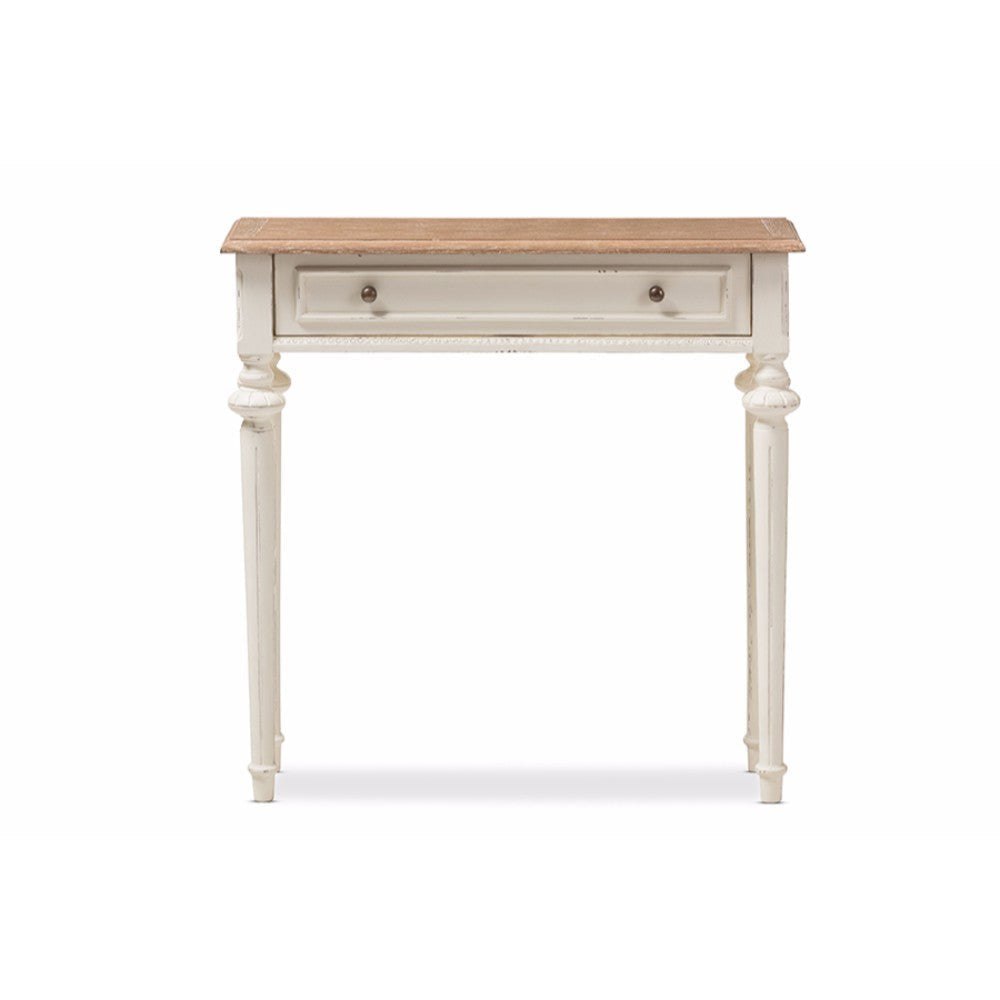 Baxton Studio Marquetterie French Provincial Style Weathered Oak and White Wash Distressed Finish Wood Two-Tone Console Table