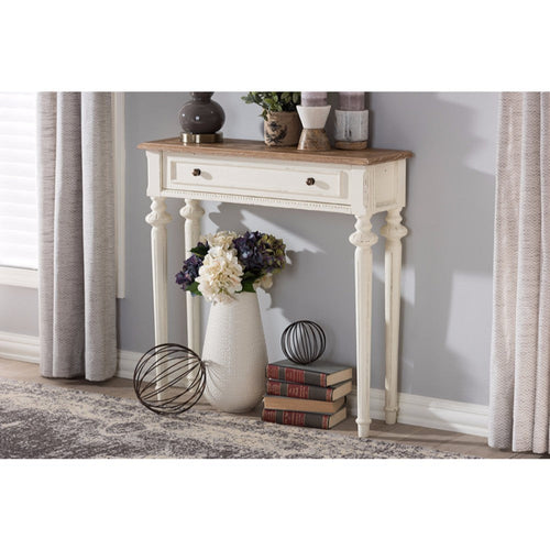 Baxton Studio Marquetterie French Provincial Style Weathered Oak and White Wash Distressed Finish Wood Two-Tone Console Table