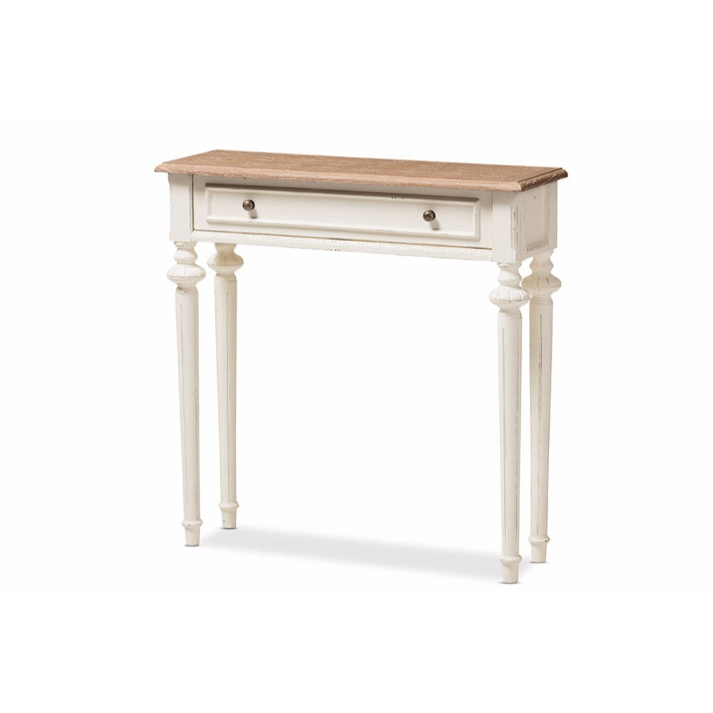 Baxton Studio Marquetterie French Provincial Style Weathered Oak and White Wash Distressed Finish Wood Two-Tone Console Table