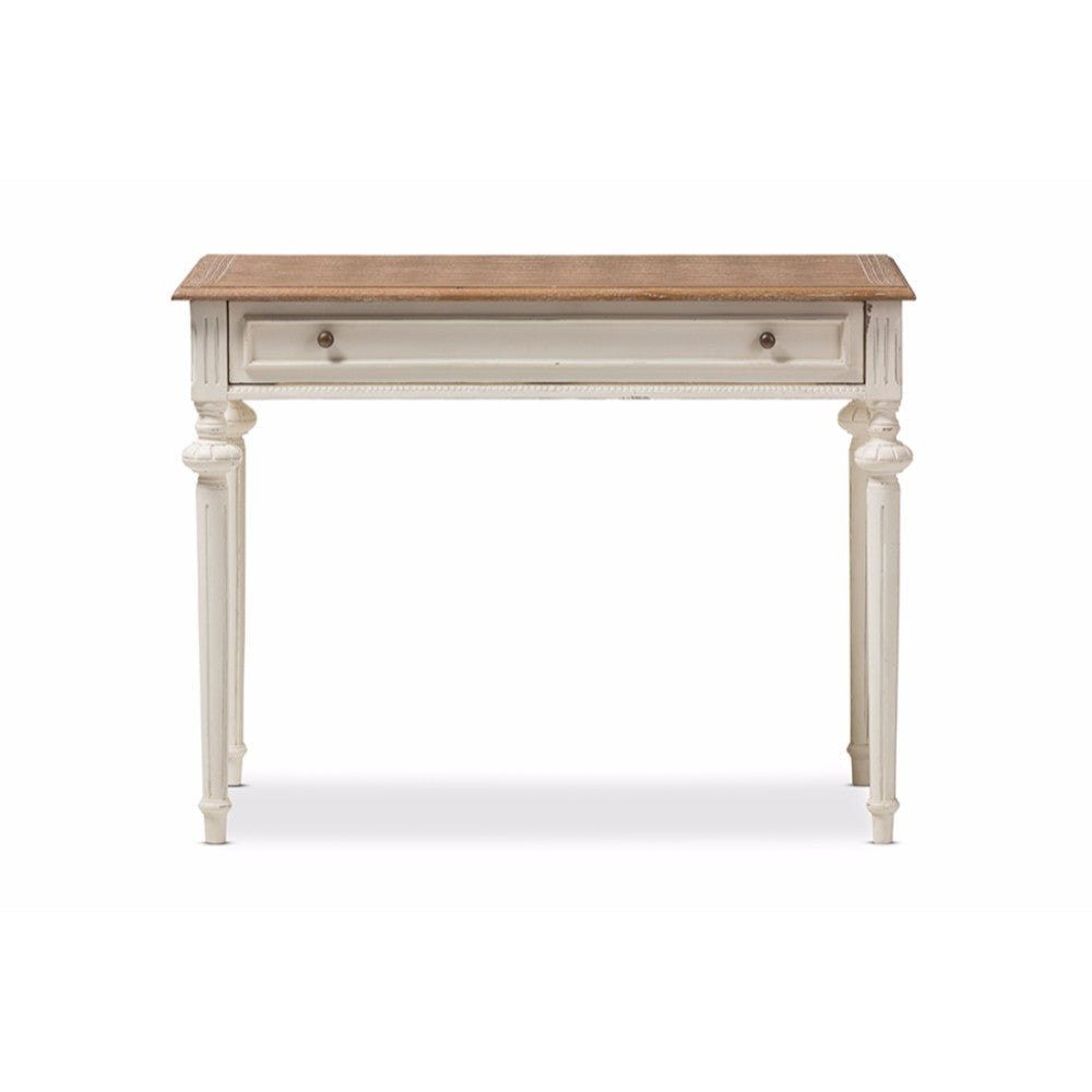 Baxton Studio Marquetterie French Provincial Weathered Oak and Whitewash Writing Desk WHI-PRL5VM(AR)-M-B