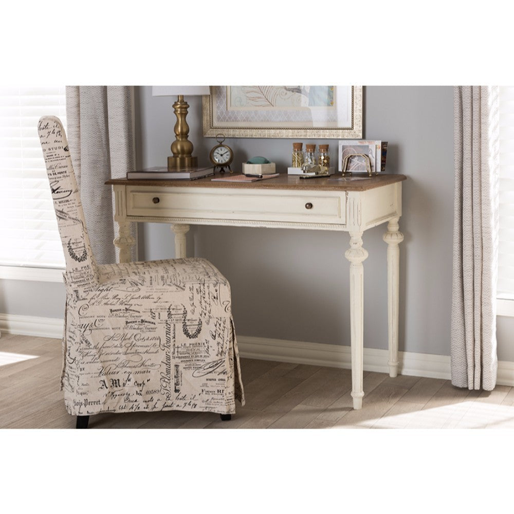 Baxton Studio Marquetterie French Provincial Weathered Oak and Whitewash Writing Desk