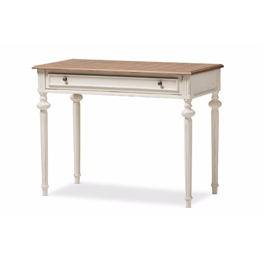 Baxton Studio Marquetterie French Provincial Weathered Oak and Whitewash Writing Desk WHI-PRL5VM(AR)-M-B