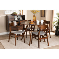 Baxton Studio Philip Mid-Century Modern Transitional Light Grey Fabric Upholstered and Walnut Brown Finished Wood 5-Piece Dining Set