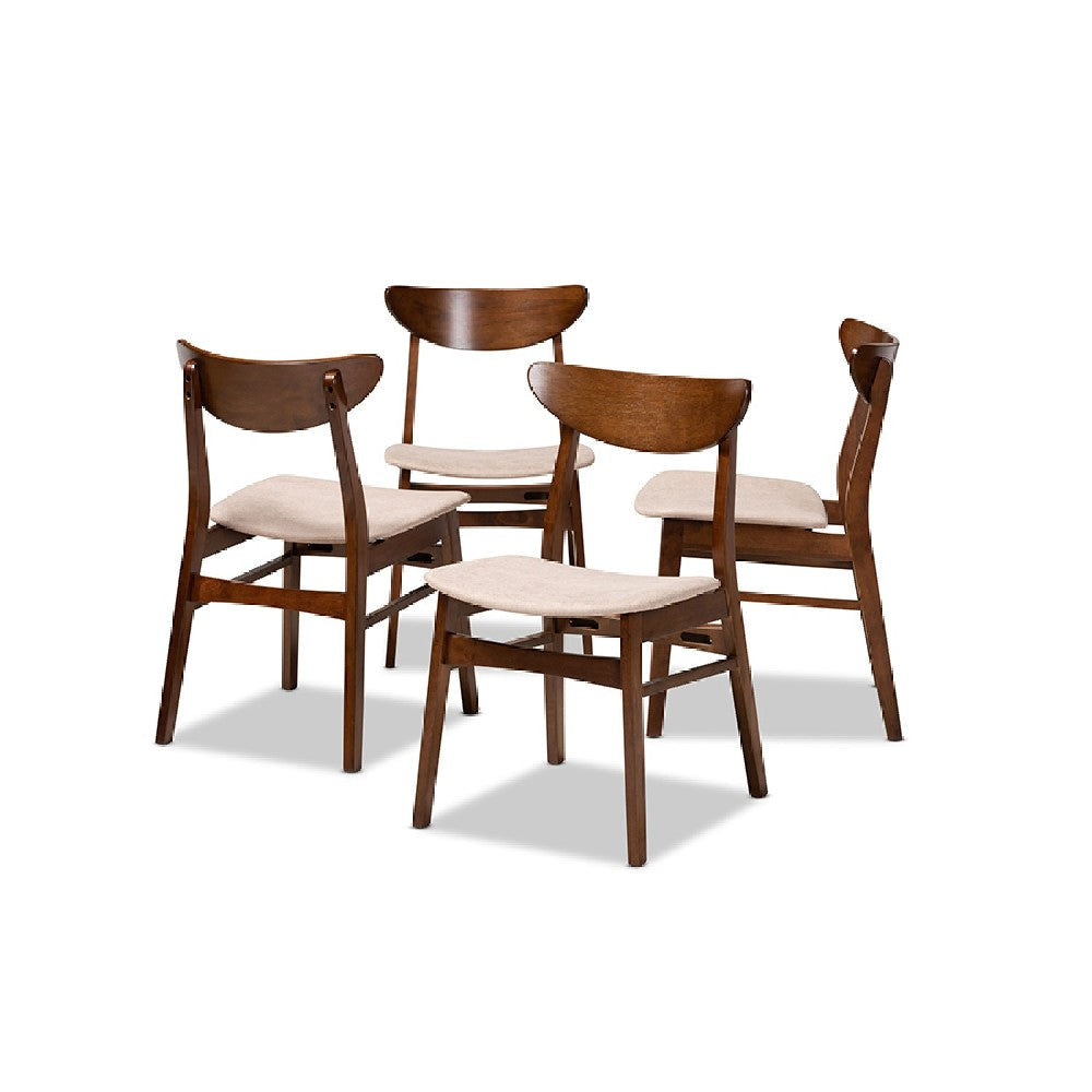 Baxton Studio Parlin Mid-Century Modern Transitional Light Beige Fabric Upholstered and Walnut Brown Finished Wood 4-Piece Dining Chair Set