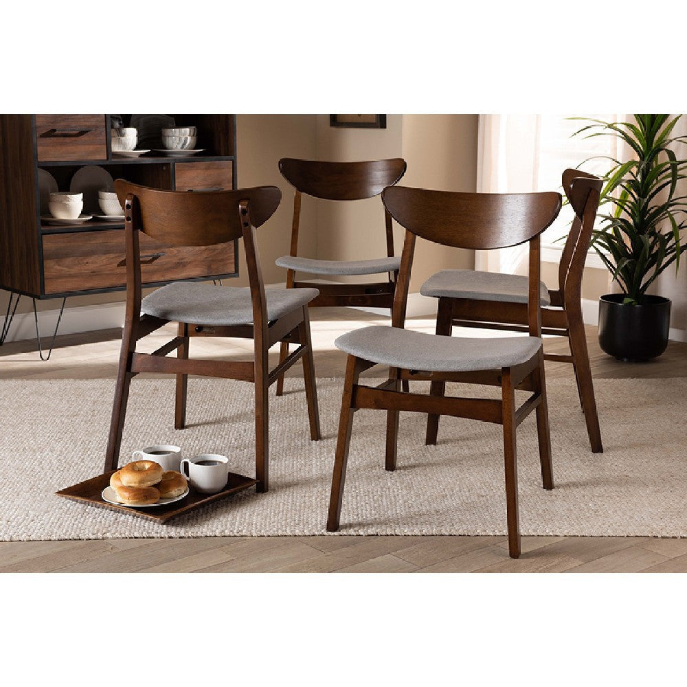 Baxton Studio Parlin Mid-Century Modern Transitional Light Grey Fabric Upholstered and Walnut Brown Finished Wood 4-Piece Dining Chair Set