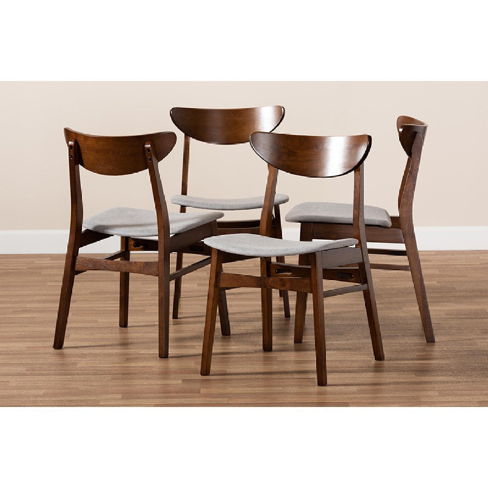 Baxton Studio Parlin Mid-Century Modern Transitional Light Grey Fabric Upholstered and Walnut Brown Finished Wood 4-Piece Dining Chair Set
