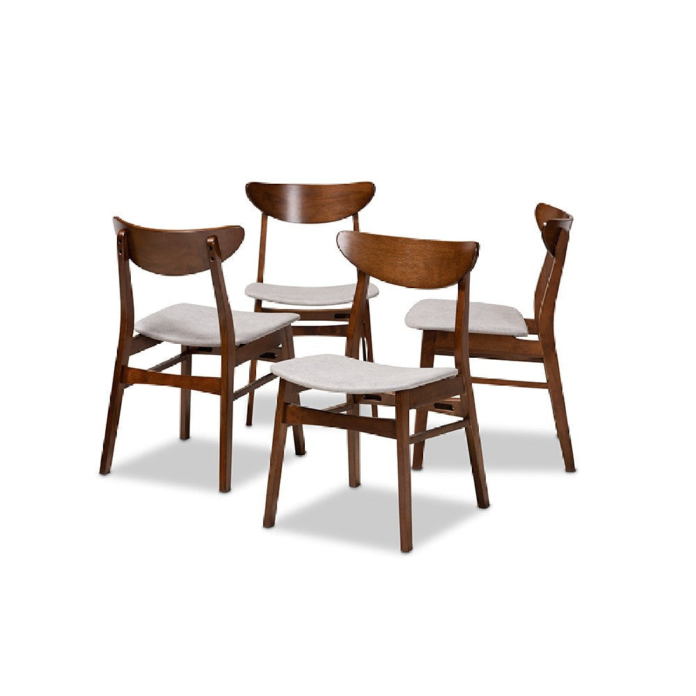 Baxton Studio Parlin Mid-Century Modern Transitional Light Grey Fabric Upholstered and Walnut Brown Finished Wood 4-Piece Dining Chair Set