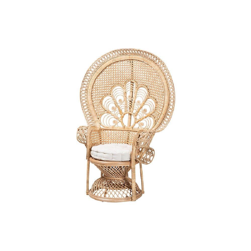 bali & pari Ediva Modern Bohemian Natural Brown Rattan Peacock Accent Chair WHI-Peacock-001-Rattan-AC