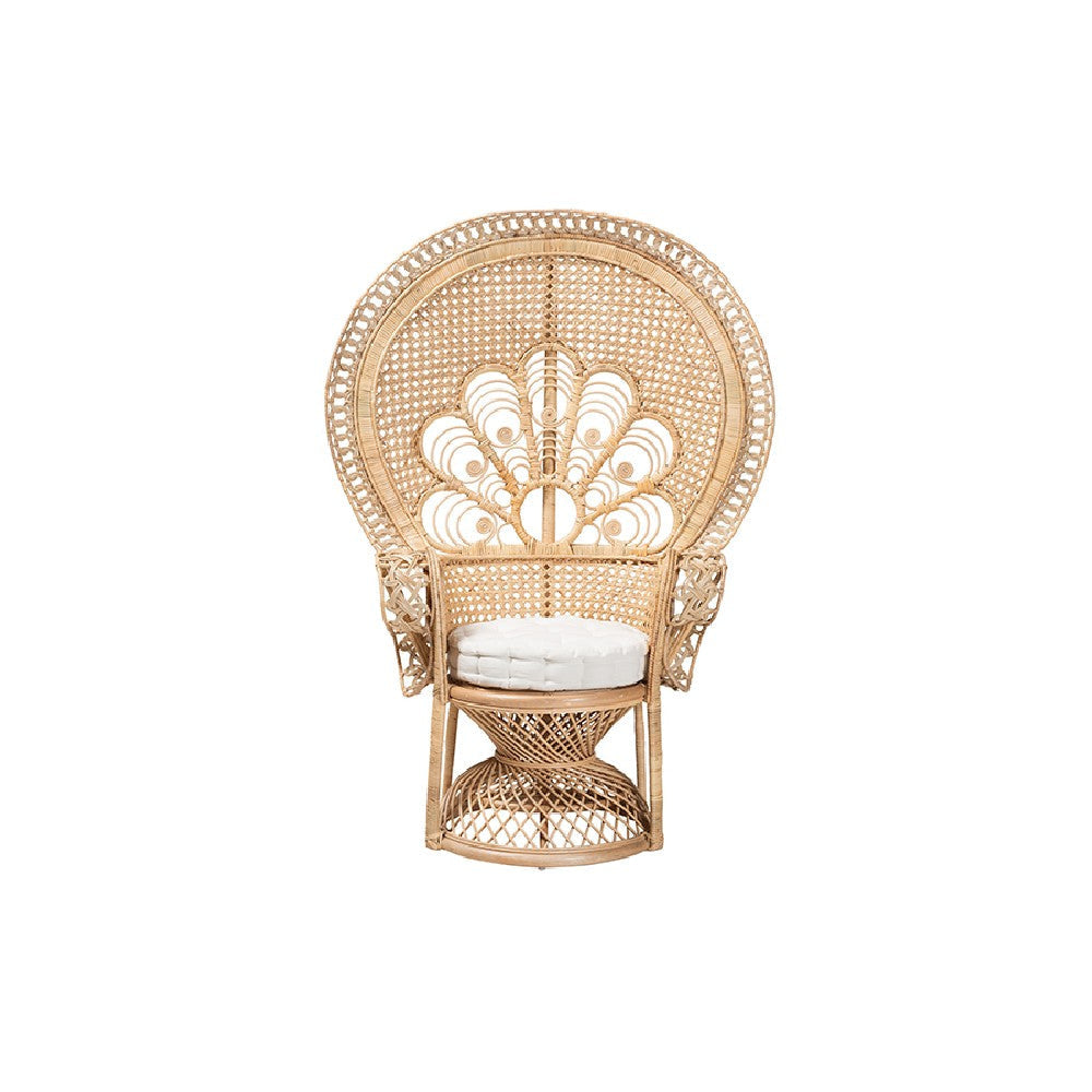 bali & pari Ediva Modern Bohemian Natural Brown Rattan Peacock Accent Chair WHI-Peacock-001-Rattan-AC