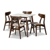 Baxton Studio Pearson Mid-Century Modern Transitional Light Beige Fabric Upholstered and Walnut Brown Finished Wood 5-Piece Dining Set