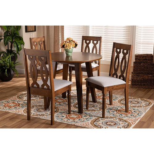 Baxton Studio Pia Modern and Contemporary Grey Fabric Upholstered and Walnut Brown Finished Wood 5-Piece Dining Set