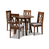 Baxton Studio Pia Modern and Contemporary Grey Fabric Upholstered and Walnut Brown Finished Wood 5-Piece Dining Set