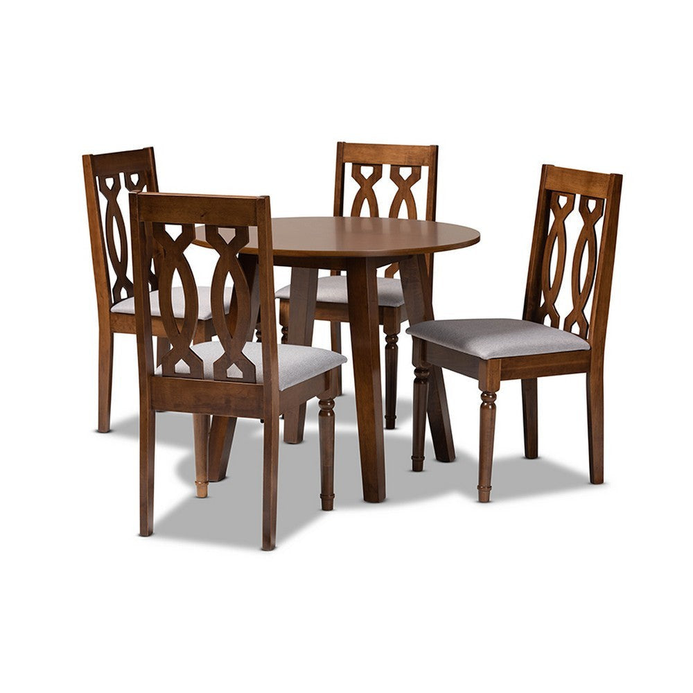 Baxton Studio Pia Modern and Contemporary Grey Fabric Upholstered and Walnut Brown Finished Wood 5-Piece Dining Set