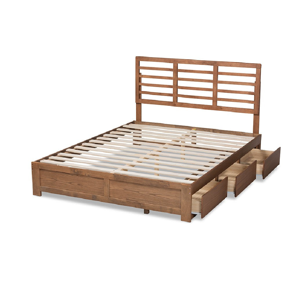Baxton Studio Piera Modern and Contemporary Transitional Ash Walnut Brown Finished Wood Full Size 3-Drawer Platform Storage Bed