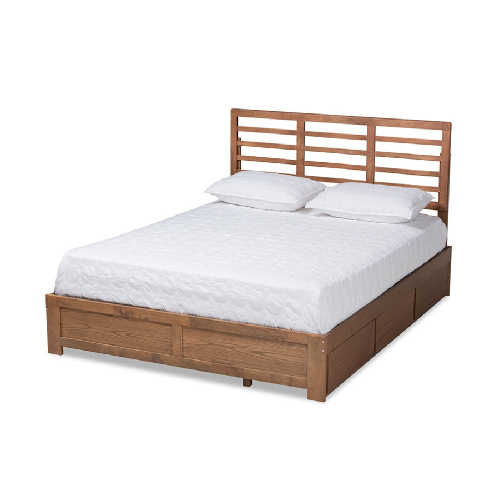 Baxton Studio Piera Modern and Contemporary Transitional Ash Walnut Brown Finished Wood Queen Size 3-Drawer Platform Storage Bed