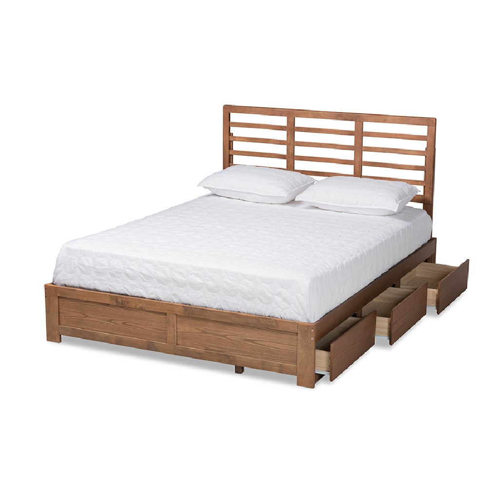 Baxton Studio Piera Modern and Contemporary Transitional Ash Walnut Brown Finished Wood Queen Size 3-Drawer Platform Storage Bed